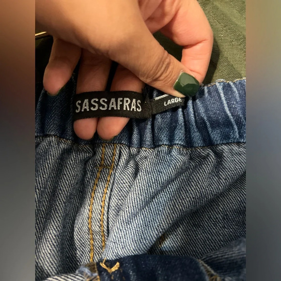 SASSAFRAS Women Blue Pure Cotton Jogger High-Rise size Large - Picture 7 of 11